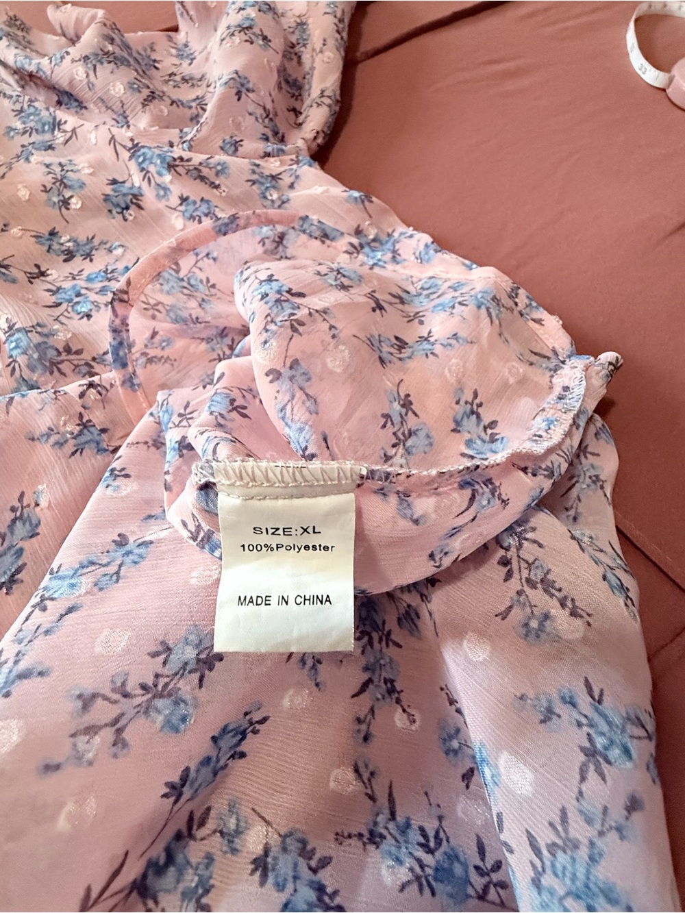Women’s XL Pink Floral Long-Sleeve Blouse - Casual Tie-Neck - Picture 7 of 7